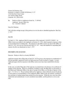 Office action / Civil law / Patent application / Trademark / Property law / Law / Patent prosecution / United States patent law / Trademark law / Intellectual property law