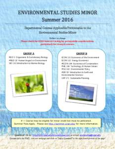 ENVIRONMENTAL STUDIES MINOR Summer 2016 Departmental Courses Applicable/Petitionable to the Environmental Studies Minor Subject to change Please check the UCSD General Catalog for prerequisite considerations,