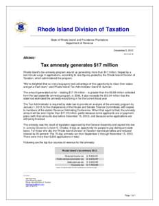 Rhode Island Division of Taxation State of Rhode Island and Providence Plantations Department of Revenue December 5, 2012 ADV