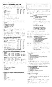 Patient Questionnaire – Reason for visit and Self-report of symptoms