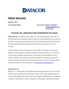 PRESS RELEASE September 2014 For Immediate Release Press Contact: Richard T. Watanabe [removed]