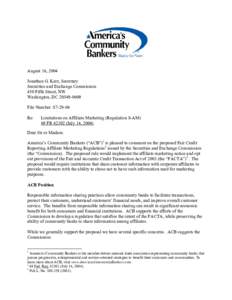 August 16, 2004 Jonathan G. Katz, Secretary Securities and Exchange Commission 450 Fifth Street, NW Washington, DC[removed]File Number: S7-29-04