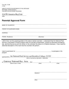 Form No[removed]UNITED STATES DEPARTMENT OF THE INTERIOR NATIONAL PARK SERVICE VOLUNTEERS-IN-PARKS PROGRAM