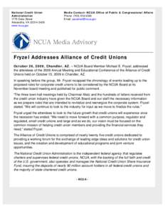 Fryzel Addresses Alliance of Credit Unions