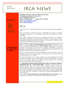 May 2008 Volume 1, Issue 1 Special News • 10th National