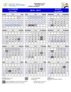 ENSEIGNANT (LVTC) TEACHER (LVTC) CENTRE CALENDAR CALENDRIER SCOLAIRE