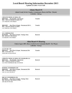 Local Board Hearing Information December 2013 Updated[removed]:12:37AM Adams Board #1 Adams County Service Complex, Commissioners Room, 2nd Floor - Decatur[removed]:00 am