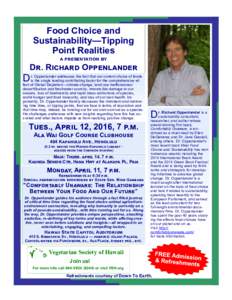 Food Choice and Sustainability—Tipping Point Realities a presentation by  Dr. Richard Oppenlander