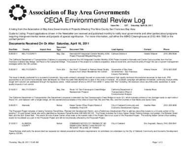 CEQA Environmental Review Log Issue No: 327  Saturday, April 30, 2011