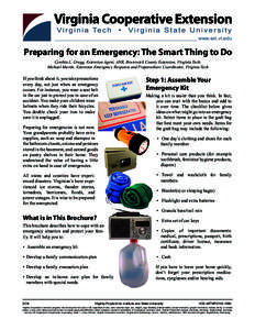 www.ext.vt.edu  Preparing for an Emergency: The Smart Thing to Do Cynthia L. Gregg, Extension Agent, ANR, Brunswick County Extension, Virginia Tech; Michael Martin, Extension Emergency Response and Preparedness Coordinat