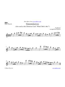 Sheet Music from www.mfiles.co.uk  High: Flute, Piccolo  Greensleeves