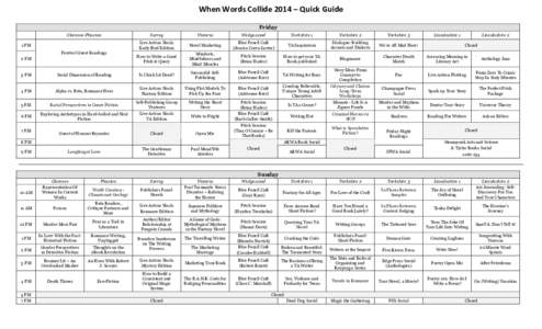 When Words Collide 2014 – Quick Guide Friday Clarence-Phaeton 1 PM Festival Guest Readings 2 PM