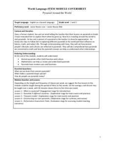 World Language-STEM MODULE COVERSHEET Pyramid Around the World Target Language: English as a Second Language  Grade Level: 2 and 3