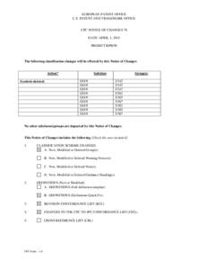 EUROPEAN PATENT OFFICE U.S. PATENT AND TRADEMARK OFFICE CPC NOTICE OF CHANGES 70 DATE: APRIL 1, 2015 PROJECT RP0050