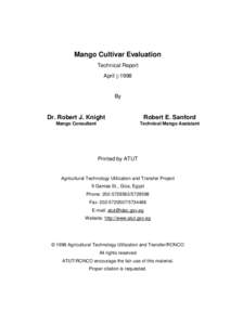 Mango Cultivar Evaluation Technical Report April þ1998 By