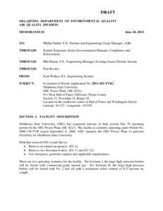 DRAFT OKLAHOMA DEPARTMENT OF ENVIRONMENTAL QUALITY AIR QUALITY DIVISION MEMORANDUM  June 26, 2014