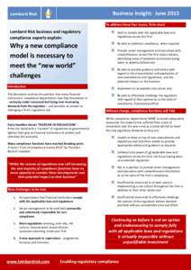 Business insight: June 2013 To address these four issues, firms must: Lombard Risk business and regulatory compliance experts explain: