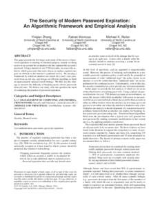 The Security of Modern Password Expiration: An Algorithmic Framework and Empirical Analysis Yinqian Zhang Fabian Monrose