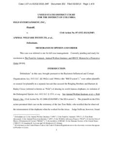Case 1:07-cv[removed]EGS-JMF Document 202 Filed[removed]Page 1 of 8  UNITED STATES DISTRICT COURT FOR THE DISTRICT OF COLUMBIA FELD ENTERTAINMENT, INC., Plaintiff,