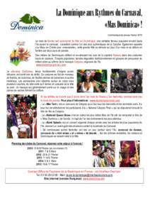 La Dominique aux Rythmes du Carnaval, «Mas Dominica» ! Communiqué de presse Février 2010 Le mois de février est synonyme de fête en Dominique; une véritable ferveur populaire envahit toute l’île durant le carna