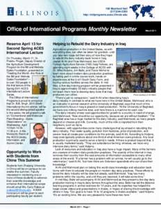 109 Mumford Hall[removed]http://intlprograms.aces.illinois.edu Office of International Programs Monthly Newsletter Reserve April 13 for