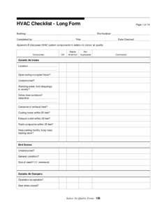 HVAC Checklist - Long Form  Page 1 of 14 Building: _________________________________________________________ File Number: ________________________________ Completed by: __________________________________ Title: _________