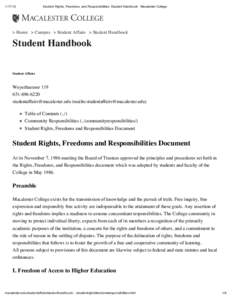 [removed]Student Rights, Freedoms, and Responsibilities- Student Handbook - Macalester College > Home > Campus > Student Affairs > Student Handbook