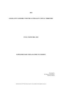 2012  LEGISLATIVE ASSEMBLY FOR THE AUSTRALIAN CAPITAL TERRITORY CIVIL UNIONS BILL 2011
