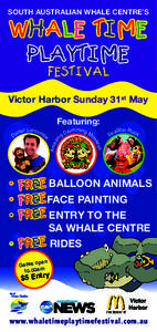 SOUTH AUSTRALIAN WHALE CENTRE’S  Whale time Playtime Festival