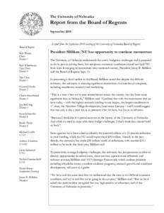 The University of Nebraska  Report from the Board of Regents September 2010 ______________________________________________________________________________ A report from the September 2010 meeting of the University of Neb