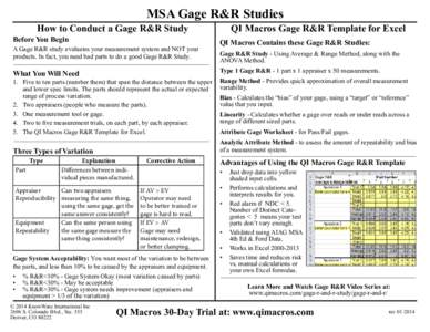 MSA Gage R&R Studies  How to Conduct a Gage R&R Study Before You Begin