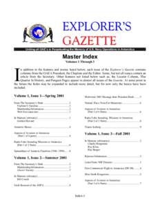 EXPLORER’S GAZETTE Uniting all OAE’s in Perpetuating the Memory of U.S. Navy Operations in Antarctica  Master Index
