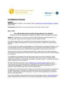 National Sponsor  FOR IMMEDIATE RELEASE Contacts: National media: Dan Seligson, communications director, National Environmental Education Foundation, [removed]