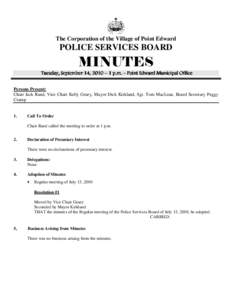The Corporation of the Village of Point Edward  POLICE SERVICES BOARD MINUTES Tuesday, September 14,