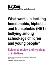 What works in tackling homophobic, biphobic and transphobic (HBT) bullying among school-age children and young people?