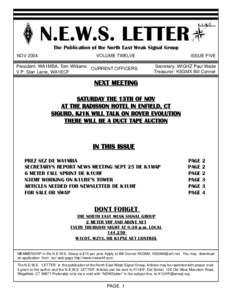 N.E.W.S. LETTER The Publication of the North East Weak Signal Group NOV 2004 VOLUME TWELVE