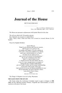 APRIL 1, Journal of the House FIFTY-SECOND DAY