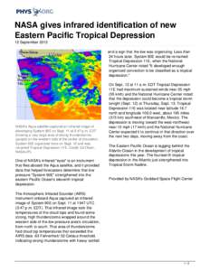 NASA gives infrared identification of new Eastern Pacific Tropical Depression