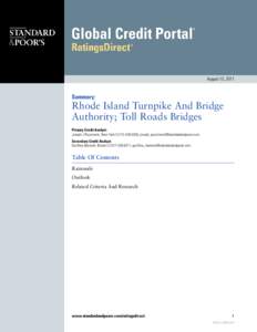 August 15, 2011  Summary: Rhode Island Turnpike And Bridge Authority; Toll Roads Bridges