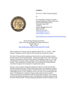 GEORGIA Mr. Scott A. Uhlich, Program Manager Or Mr. Greg Harless, Program Consultant Georgia Department of Human Resources Environmental Health Section