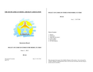 THE SOUTH AFRICAN MODEL AIRCRAFT ASSOCIATION  POLICY ON CODE OF ETHICS FOR MODEL FLYERS PO 10 Issue 1 – 