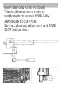 BARRIERE CON ASTE SNODATE Tabella bilanciamento molle e configurazione scheda PARK 230V ARTICULED BOOM ARMS Spring balancing adjustment and PARK 230V setting chart