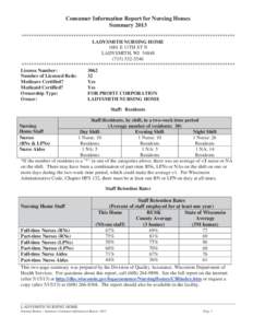 Consumer Information Report for Nursing Homes Summary 2013 ************************************************************************************** LADYSMITH NURSING HOME 1001 E 11TH ST N LADYSMITH, WI 54848