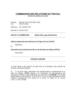 Dcision - Commissaire - Montral