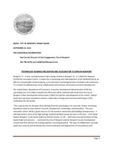 FROM: CITY OF NEWPORT, RHODE ISLAND SEPTEMBER 22, 2014 FOR ADDITIONAL INFORMATION: Paul Carroll, Director of Civic Engagement, City of Newport[removed]removed]