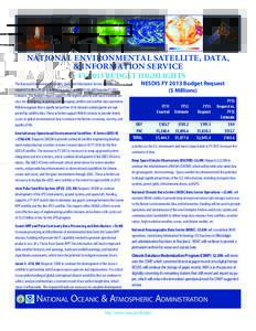 National Environmental Satellite, Data, & Information Service FY 2013 Budget highlights The National Environmental Satellite, Data, and Information Service (NESDIS) requests $2.0B in FY 2013, reflecting a net increase of