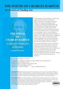 THE POEMS OF CHARLES HARPUR An Analytical Finding List THE POEMS OF CHARLES HARPUR