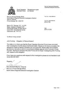  RCMP	Investigation	Exonerates	John	Furlong;	Trial	Date	 Being	Filed