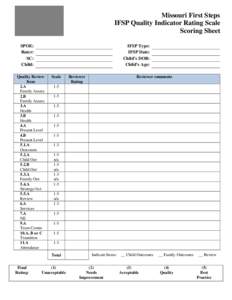 Missouri First Steps IFSP Quality Indicator Rating Scale Scoring Sheet