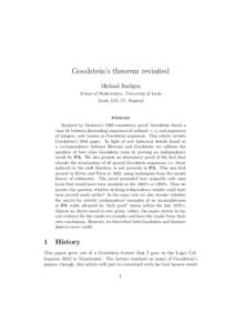 Goodstein’s theorem revisited Michael Rathjen School of Mathematics, University of Leeds Leeds, LS2 JT, England  Abstract